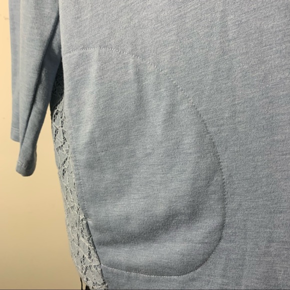 LOGO Lori Goldstein Blue Lace Back Zip Cardigan - Picture 8 of 11